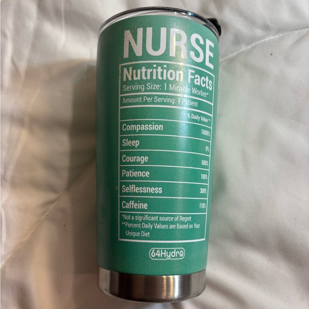 20oz Nurse Nutrition Facts Tumbler Cup with Lid Insulated Travel Coffee Mug